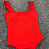 Sexy White Frill Trim Ruffled Ribbed Female Swimwear One Piece Swimsuit Women Monokini High Cut Bather Bathing Suit Swim Lady