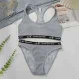 without chest cushion Grey lace elegant no steel ring sexy sports suit yoga women's casual underwear set C3472