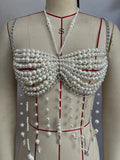 Sexy Women Chain Bras Tops Elegant Pearls Body Jewelry Tasseled Party Clubwear for Summer Vacation Beachwear