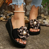 Fashion Leopard Print Wedges Sandals Women Lightweight Thick Sole Beach Slippers Woman Plus Size 42 Non Slip Summer Sandles