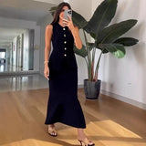 Simple Style Two Piece Set Woman New In Matching Sets Two Piece Outfits Sleeveless Tops Skirts Solid Color Temperament Commuting