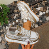 Breathable Mesh Gold Platform Sneakers Women 2026 New Non Slip Lace Up Sports Shoes Woman Silver Thick Bottom Vulcanized Shoes