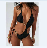 DEKA Women'S Solid Color Slim Fit Hollow Metal Swimsuit Sexy Backless Tank Bodysuit Bikini Set Hot Sexy Comfort Female Bandeau