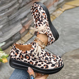 Fashion Leopard Print Platform Sneakers Women Plus Size 43 Lace Up Thick Sole Casual Shoes Woman Non Slip Sport Walking Shoes