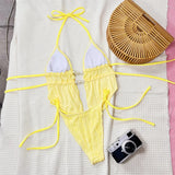Wrinkled Tankini Halter Bikini Women Swimwear Female Swimsuit Two-Pieces Bikini Set High Cut Leg Bather Bathing Suit Swim V7154