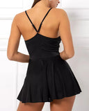 Women Mini Dress Spaghetti Strap Bodycon Cami Dress Sleeveless Pleated Skirt Summer Party Club Short Dress