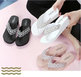 2025 Women Beach Flip Flops Summer Wedges Shoes Bling Rhinestone Soft EVA Girls Home Street Slippers Mid-heel Fashion Sandals