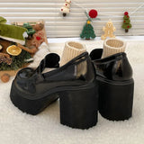 Punk Style Chunky Platform Pumps Women Black Pu Leather Super High Heel Loafers Woman Slip On Thick Heels Lolita Mary Jane Shoes