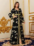 Abayas for Women Muslim Moroccan Floral Maxi Kaftan Dress Arabic Islamic Dubai Robe Ramadan Prayer Clothes