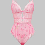 Sexy Crotchless Lingerie Women Lace Hollow Bodysuit Exotic Pajamas Teddy Babydoll Dress Deep V Open Bra Porno Underwear Set