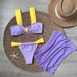 3 Pieces Bikini Set Wiht Mini Skirt Women Swimwear 2024 Sexy Bikinis Push Up Beachwear Solid Bodysuit Micro Thong Biquini Female