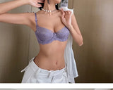 French Anime Style Lingerie Set Ultra Thin White Lace Bra Small Breasts Push Up Traceless Bralette Pure Desire Gathering Sexy BB