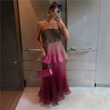 MsChuh Vestidos 2026 Woman Dress Vestido Dresses Spaghetti Strap Temperament Playful Gradient Ruffles Sleeveless Pleated Holiday