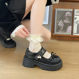 Sweet Bowknot Lace Strap Platform Mary Jane Shoes Women Korean Patent Leather Jk Lolita Shoes Woman 2025 Thick Heel Pumps Female