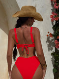 Striped Deep V Neck Cut Out Female Swimwear One Piece Swimsuit Women High Leg Cut Monokini Backless Bathing Suit Swim Bodysuit