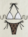 Embroidery Mesh Lace Halter High Cut Bikini Female Swimsuit Women Swimwear Two-pieces Bikini Set Bather Bathing Suit Swim Beach