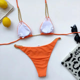 Sexy Cow Print Halter Metal Chains Brazilian Bikini Women Swimsuit Female Swimwear Two Pieces Bikini Set Bathing Suit Swim Lady