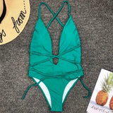 Sexy Deep V Neck Wrap Around Female Swimwear One Piece Swimsuit Women Backless Monokini High Leg Cut Bathing Suit Swim Beachwear