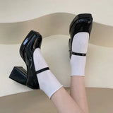 Patent Leather High Heel Mary Jane Shoes Women Elelgant Buckle Strap Platform Pumps Woman Chunky Heels Punk Lolita Shoes Female