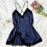 Sexy Pajamas Women's Lace Suspender Nightdress Silk Thin Dress Lingerie Women Nightgowns Sexy Solid Nightwear Summer Loungewear