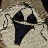 sexy glitter metal halter tie bikinis sets two pieces thong swimsuit bathing suit swimwear biquini bakini tankini trikini