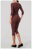Fashion Mid Sleeve T-shirt Yoga Suits Tight Fitting Slim Sports Tops High Waist Peach Hip Mid Pants Gym Running Fitness Outfits