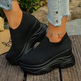 Breathable Mesh Chunky Platform Sneakers Women Plus Size 42 Thick Bottom Sport Shoes Woman Black White Knitting Walking Shoes