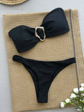 XS - L Metal Ring Bandeau Bikini Women Swimwear Female Swimsuit Two-pieces Bikini set Brazilian High Cut Bathing Suit Swim Lady