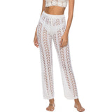 S - XL Women Crochet Knitted Beach Pants Hollow Out Elastic Straight Casual Trouser Holiday Beach Wide Leg Bikini Cover Up V2651