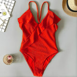S - XXL Sexy Ribbed Ruffled One Piece Swimsuit Women Swimwear Female Monokini High Cut Bather Bathing Suit Swim Wear Bodysuit