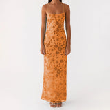 Women Summer Glitter Sequin Beaded Flower Cami Dress Slim High Split Spaghetti Strap Open Back Long Dresses for Party Club