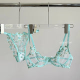 French Floral Lace Bra Set Push Up Underwire Large Bust Sheer Mesh See Through Sexy Bra Embroidery Demi Cup Lingerie Set MOYISU