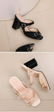 Fashion Leopard Print Square Heel Slippers Summer New Square Toe Metal Buckle Non-slip Wear-resistant Kitten Heel Shoes
