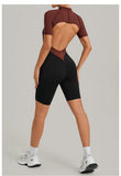 Women's Seamless Yoga Jumpsuit Sports Workout Running Hip-lifting Slim Fit Shorts One-Piece Training Fitness Gym Bodysuit