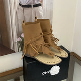 Summer Fashionable Flat Bottom Women's Gladiator Roman Short Ankle Cool Boots Korean Style Tassel Retro Sandals 2026