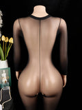 1pc Solid Color Sexy Women's Lingerie, High Stretch Sheer Thin Bodystocking, -Apart Charming Jumpsuit