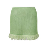 Summer Women's Knit Mini Skirt Solid Color Plush Tassel Trim Pencil Skirts Going Out Bohemian Beach Sexy Skirts