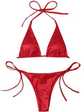 Wrap Around Halter Metallic Satin Bikini Women Swimwear Female Swimsuit Two-pieces Bikini Set Brazilian Bathing Suit Swim Lady