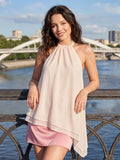 Women's Summer Solid Color/Dot Print Halter Tops Stylish Layered Asymmetrical Handkerchief HemSleeveless Vest