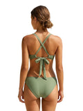 Women 2 Piece Bikini Set Fashion Solid Color Sleeveless Tie up Front Bra and Low Waist Briefs Summer Holiday Bathing Suit