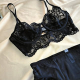 Summer French Lace Bralette Beachwear Small Bust Anti-Sagging Soft Wire Light Support Gathering AU MOYISU Sexy Panty Tushy Set