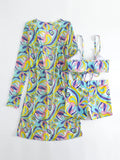 New Sexy 3 Pieces Suit for Women Neck Hanging Bikini Set+Cover-up Swimwear Sunproof Tankini High Waist Shorts Swimsuit Beachwear