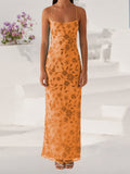 Women Summer Glitter Sequin Beaded Flower Cami Dress Slim High Split Spaghetti Strap Open Back Long Dresses for Party Club
