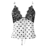 2026 Summer Women Camisole Vest Spaghetti Strap Dot Print Lace Design Slim Fit Tie Bow Front Backless V Neck Tank Tops Stylish
