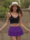 Women's Mini Skirt Low Waist Solid Color Ruffle Hem Skirt Lingerie Sexy Hot Skirts Summer