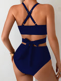 Sexy Black Mesh Patchwork Bikini Set 2026 Women Hanging Neck Bandage Cross High Waist Swimsuit Beach Bathing Suit Swimwear