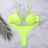 Women Push Up Two Piece Bikini Swimsuits Solid Color Bra Padded Swimwear Bathing Suit