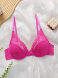 New fashionable rose red bra with steel ring lace thin sexy Lingerie semi transparent women's underwear 2635