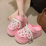 2025 Women Platform Slippers DIY Lace-up Leisure Clogs Summer Garden Shoes Thick Sole Female Home Beach Slides Street Sandals