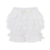 Women's Summer Lace Trim Shorts Plaid Elastic Band Tiered Ruffle Shorts Kawaii Gothic Casual Bloomers Streetwear